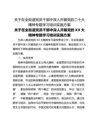 关于在全街道党员干部中深人开展党的二十大精神专题学习培训实施方案