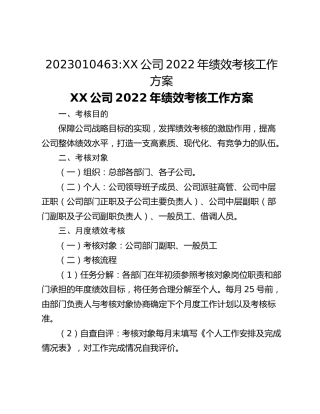 2023010463_XX公司2022年绩效考核工作方案