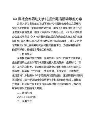 XX区社会各界助力乡村振兴募捐活动筹备方案