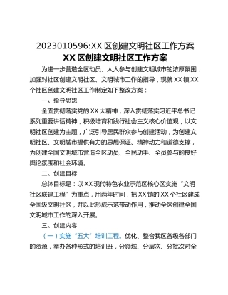 2023010596_XX区创建文明社区工作方案