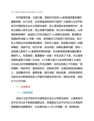关于开展作风建设专项行动的工作方案