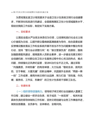 xx镇卫生院文明行业创建暨行风建设实施方案