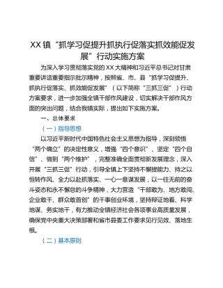 XX镇“抓学习促提升抓执行促落实抓效能促发展”行动实施方案