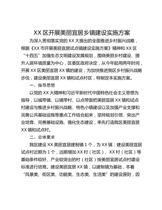 XX区开展美丽宜居乡镇建设实施方案