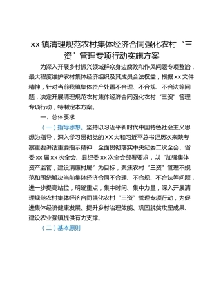 xx镇清理规范农村集体经济合同强化农村“三资”管理专项行动实施方案