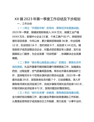 XX镇2023年第一季度工作总结及下步规划