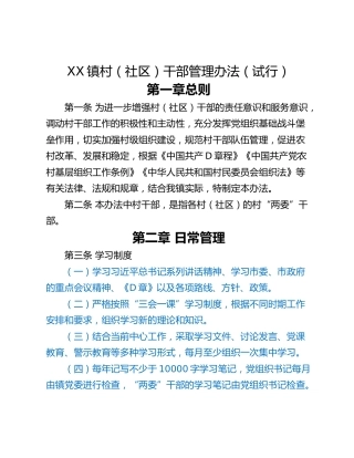 XX镇村（社区）干部管理办法（试行）