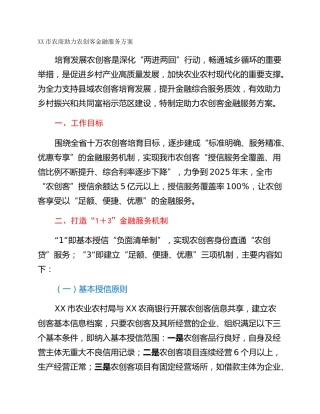 XX市农商助力农创客金融服务方案