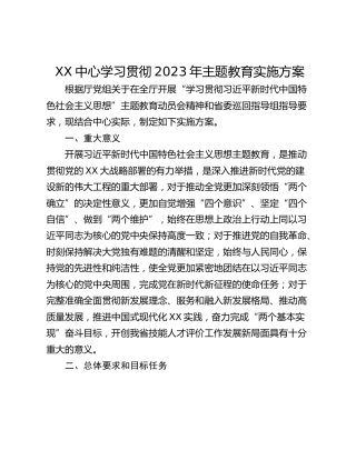 XX中心学习贯彻2023年主题教育实施方案