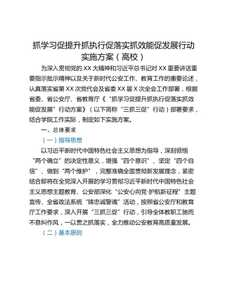 抓学习促提升抓执行促落实抓效能促发展行动实施方案（高校）
