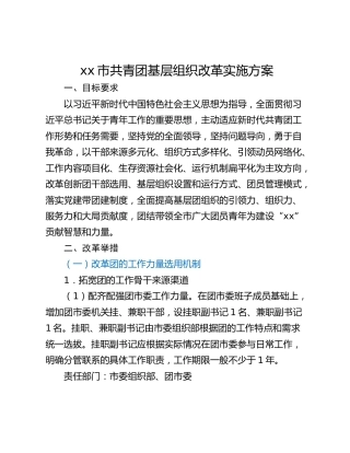 xx市共青团基层组织改革实施方案