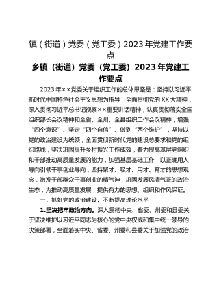 镇（街道）党委（党工委）2023年党建工作要点