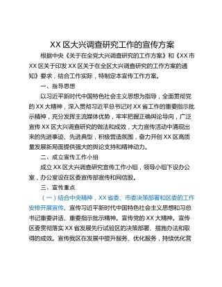 XX区大兴调查研究工作的宣传方案