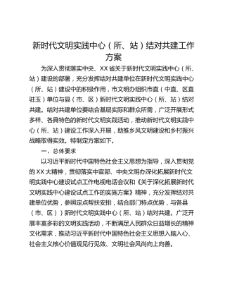 新时代文明实践中心（所、站）结对共建工作方案