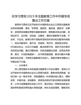在学习贯彻2023年主题教育工作中开展专项整治工作方案