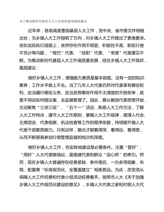 关于推动新时代基层人大工作高质量发展的建议