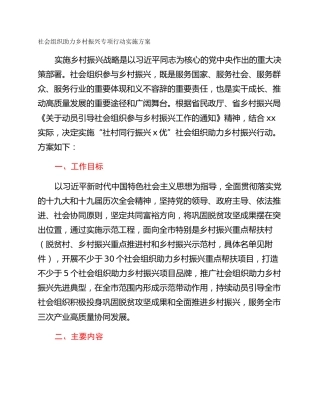 社会组织助力乡村振兴专项行动实施方案