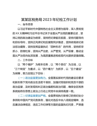 某某区税务局2023年纪检工作计划