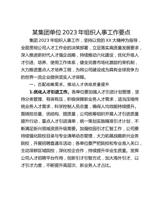 某集团单位2023年组织人事工作要点