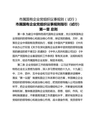 市属国有企业党组织议事规则（试行）