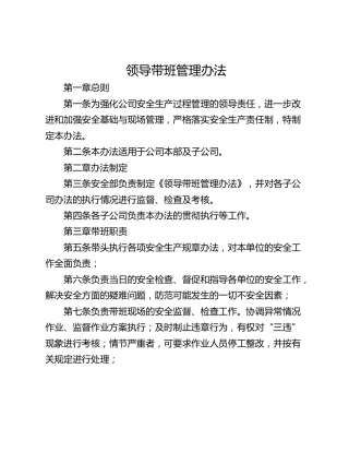领导带班管理办法