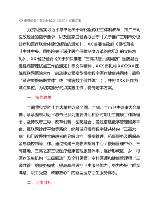 XXX市慢病数字健共体试点（XX区）实施方案