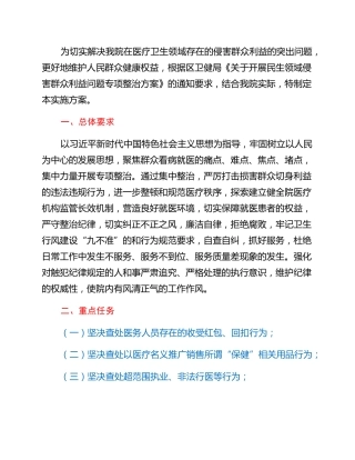 关于开展民生领域侵害群众利益问题专项整治方案