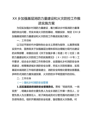 XX乡加强基层消防力量建设和火灾防控工作推进实施方案