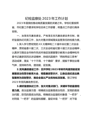 纪检监察处2023年工作计划
