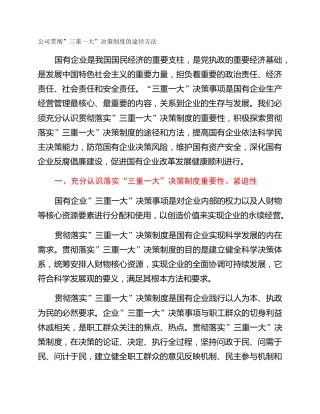 公司贯彻”三重一大”决策制度的途径方法