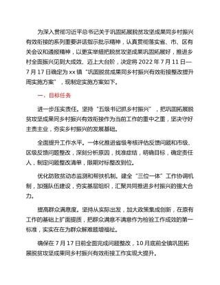 xx镇巩固脱贫成果同乡村振兴有效衔接整改提升周实施方案