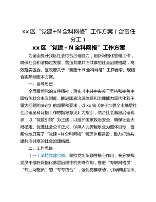 xx区“党建N全科网格”工作方案（含责任分工）