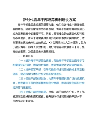 新时代青年干部培养机制建设方案