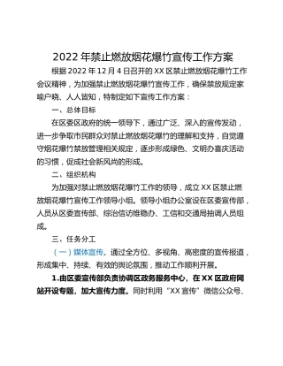 2022年禁止燃放烟花爆竹宣传工作方案