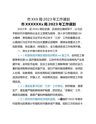市XXX局2023年工作谋划