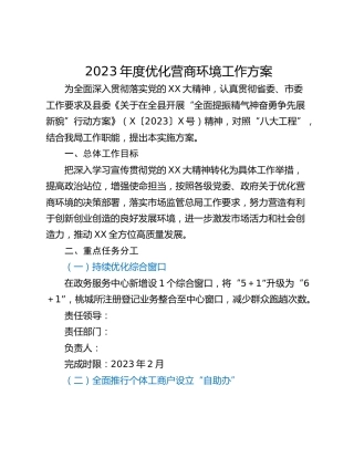 2023年度优化营商环境工作方案