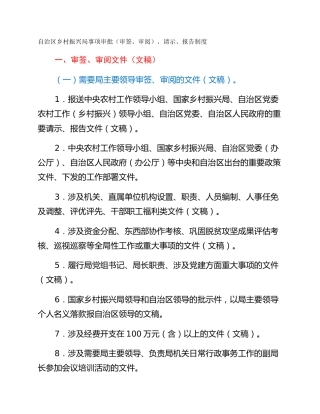 自治区乡村振兴局事项审批（审签、审阅）、请示、报告制度