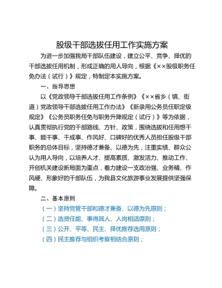 股级干部选拔任用工作实施方案