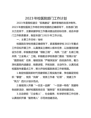 2023年校医院部门工作计划