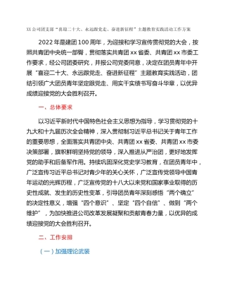 XX公司团支部“喜迎二十大、永远跟党走、奋进新征程”主题教育实践活动工作方案