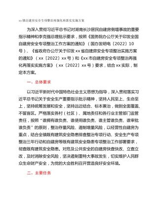 xx镇自建房安全专项整治再强化再落实实施方案