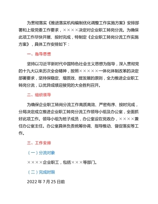 企业职工转岗分流工作实施方案