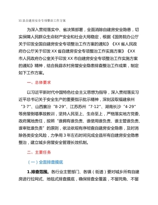 XX县自建房安全专项整治工作方案