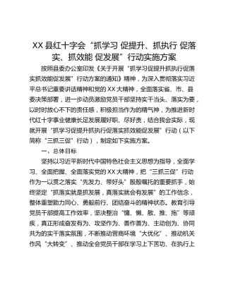 XX县红十字会“抓学习 促提升、抓执行 促落实、抓效能 促发展”行动实施方案