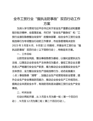 全市工贸行业“强执法防事故”双百行动工作方案