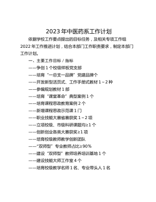 2023年中医药系工作计划