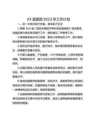 XX县医院2023年工作计划