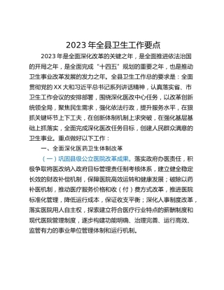 2023年全县卫生工作要点