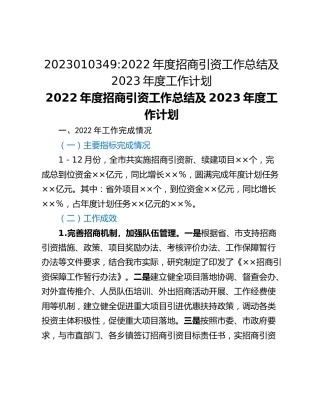 2023010349_2022年度招商引资工作总结及2023年度工作计划