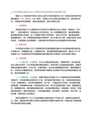 xx市住房和城乡建设局2021年度绩效考评民意调查意见建议整改方案